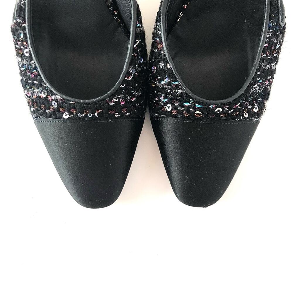 Chanel Black and Sequin Tweed Cap Toe CC Logo Slingback Pumps 40.5 - Picture 3 of 9